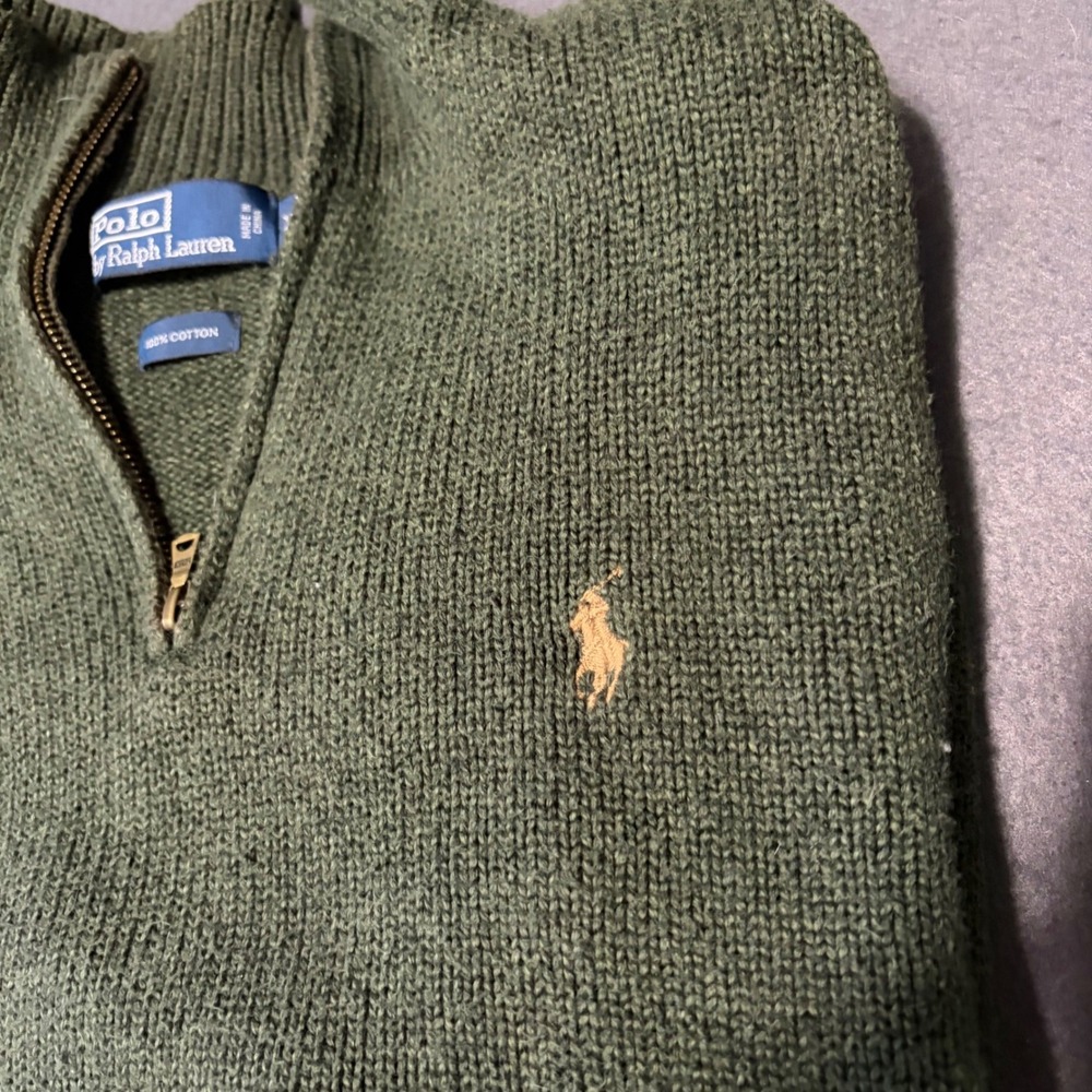 Polo Ralph Lauren Mens XL Green Quarter Zip Sweater Heavy Cotton Fall Logo - Picture 2 of 7